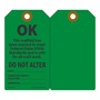 AccuformNMC™ 5 3/4" X 3 1/4" Black/Green RP-Plastic Scaffold Status Tag "OK THIS SCAFFOLD HAS BEEN ERECTED TO MEET FEDERAL/STATE OSHA STANDARDS AND IS SAFE FOR ALL CRAFT WORK DO NOT ALTER DATE:___COMPETENT PERSON SIGNATURE:___COMMENTS___"