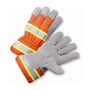 Protective Industrial Products Large Hi-Vis Orange Premium Split Leather Palm Gloves With Fabric Back And Safety Cuff