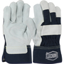 Protective Industrial Products Medium Blue Premium Split Leather Palm Gloves With Canvas Back And Safety Cuff