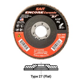 United Abrasives 4 1/2" X 5/8" - 11 60 Grit Zirconium Type 27 Flat Coated Flap Wheel