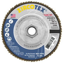 FlexOVit® ZIRCOTEX® 4 1/2" X 5/8" - 11" 60 Grit Type 27 Flap Disc