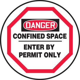 Accuform Signs® 17" X 17" Black/Red/White Adhesive Vinyl Floor Sign "DANGER CONFINED SPACE ENTER BY PERMIT ONLY"