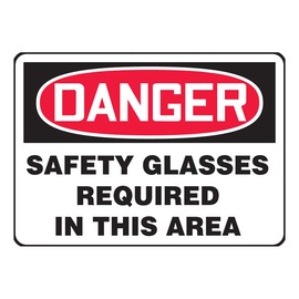 Accuform Signs® 10" X 14" Black/Red/White Aluminum Safety Sign "DANGER SAFETY GLASSES REQUIRED IN THIS AREA"