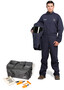 OEL 3X Blue Cotton Blend Premium Indura Flame Resistant Coverall Switch Gear Kit With Non-Metallic Zipper Hook and Loop Closure