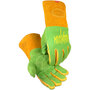 Protective Industrial Products Large 13" Green And Gold Premium Split Deerskin/Leather Foam/Fleece Lined Welders Gloves