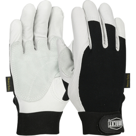 Protective Industrial Products Large Black And White Ironcat® Leather And Goatskin Full Finger Mechanics Gloves With Hook and Loop Cuff