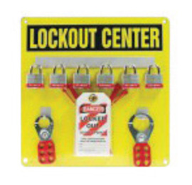 Accuform Signs® Black/Yellow Aluminum Padlock Hanger Board Kit "LOCKOUT CENTER"