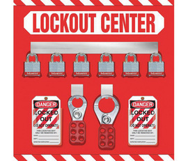 Accuform Signs® Red/White Aluminum StopOut® Lockout Center Store Board Kit "LOCKOUT CENTER"
