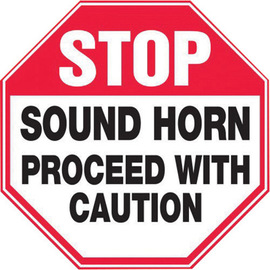 Accuform Signs® 12" X 12" Black/Red/White Aluminum Bilingual/Safety Sign "STOP SOUND HORN PROCEED WITH CAUTION"