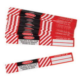 Brady® 3/4" X 4 1/2" Black/Red/White Prinzing® Easy to Apply/Flexible Polyester Prizing Lockout Label (25 Per Pack) "THIS LOCK IS ONLY TO BE REMOVED BY PERSON SHOWN ON BACK"