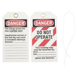 Brady® 5 3/4" X 3" Black/Red/White Rigid Paper Tag (25 Per Pack) "DO NOT OPERATE This lock/tag may only be removed by___Name____Date____"