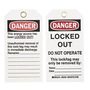 Brady® 5 3/4" X 3" Black/Red/White Rigid Paper Tag (25 Per Pack) "LOCKED OUT DO NOT OPERATE This lock/tag may only be removed by___Name___Date___"