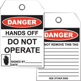 Brady® 4 7/20" X 1" X 6 3/20" Black/Red/White Rigid Polyester Tag (25 Per Pack) "DO NOT OPERATE Do not remove this lock. It is here to protect my life."