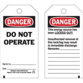 Brady® 5 3/4" X 3" Black/Red/White Rigid Polyester Tag (25 Per Pack) "DO NOT OPERATE SIGNED BY___DATE___"