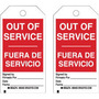 Brady® 5 3/4" X 3" Black/Red/White Heavy-Duty Polyester Accident Prevention Tag (10 Per Pack) "OUT OF SERVICE/FUERA DE SERVICIO SIGNED BY/FIRMADO POR___DATE/FECHA___"