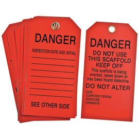 Brady® 7" X 4" Black/Red Rigid Polyester Scaffolding Tag (10 Per Pack) "DO NOT USE THIS SCAFFOLD KEEP OFF THIS SCAFFOLD IS BEING ERECTED, TAKEN DOWN OR HAS BEEN FOUND DEFECTIVE DO NOT ALTER DATE___COMPETENT PERSON___SIGNATURE___COMMENTS___"
