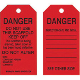Brady® 5 3/4" X 3" Black/Red Rigid Paper Tag (100 Per Pack) "DO NOT USE THIS SCAFFOLD KEEP OFF THIS SCAFFOLD IS BEING ERECTED, TAKEN DOWN OR HAS BEEN FOUND DEFECTIVE DO NOT ALTER DATE___COMPETENT PERSON___SIGNATURE___COMMENTS___"