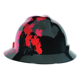 MSA Black V-Gard® Plastic Full Brim Hard Hat With Ratchet/4 Point Ratchet Suspension