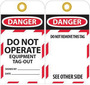 AccuformNMC™ 6" X 3" Black/Red/White Unrippable Vinyl (10 Per Pack) "DO NOT OPERATE EQUIPMENT TAG-OUT SIGNED BY___ DATE ___"
