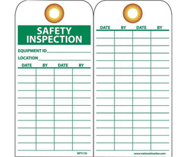 AccuformNMC™ 6" X 3" Green/White Unrippable Vinyl (25 Per Pack) "SAFETY INSPECTION EQUIPMENT ID ___"