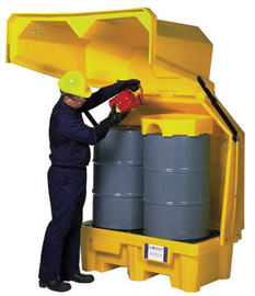 UltraTech 57" X 30 1/2" X 63 1/2" Ultra-Hard Top P2 Spill Pallet Yellow Polyethylene  With Drain