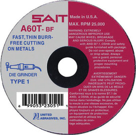United Abrasives/SAIT 3" X 1/16" X 1/4"  60 Grit Aluminum Oxide Type 1 Cut Off Wheel