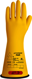 Ansell Size 8 Yellow And Black ActivArmr® Latex Rubber Class 0 Linesmen Gloves