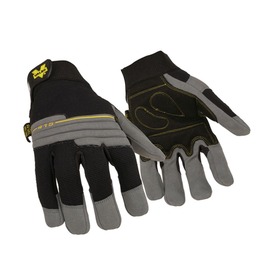 Valeo® Medium Black And Gray VALEO-V415 Leather Full Finger Anti-Vibration Gloves With Adjustable Cuff