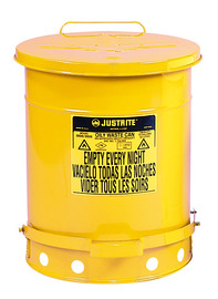 Justrite® 18.375" X 23.44" Yellow Galvanized Steel Oily Waste Can
