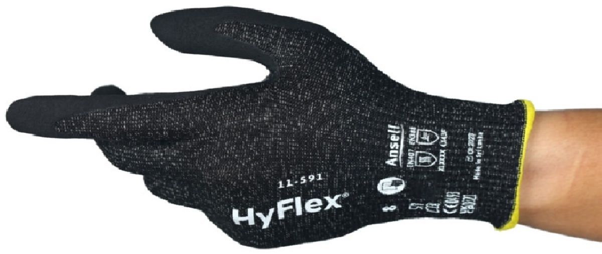6 Pairs Ansell HyFlex 11-801 Foam Lined Nitrile Coated Gloves - Size 9