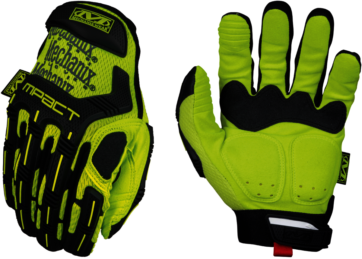 Airgas MF1SMP 91 010 Mechanix Wear Large Hi Vis Yellow Hi Vis M Pact Synthetic Leather And TrekDry Full Finger Anti Vibration Gloves With Hook And Loop Cuff