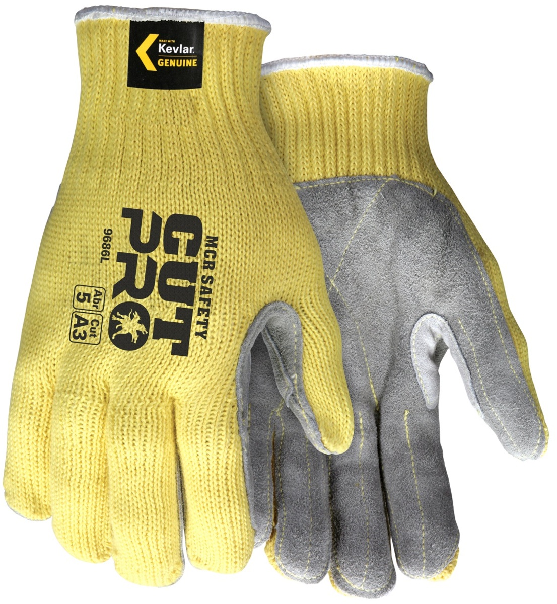 MCR Safety 9686L Cut Gloves,L,Yellow/Gray,Leather,PR