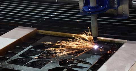 Close up of plasma cutting operation.