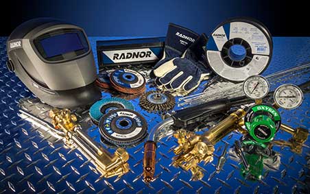 A collection of RADNOR welding and safety products.