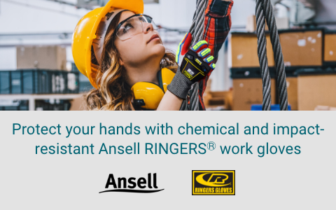 Protect your hands with chemical and impact-resistant Ansell RINGERS® work Gloves