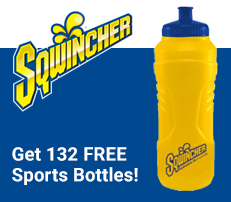 Sqwincher logo and image of Free Water Bottles