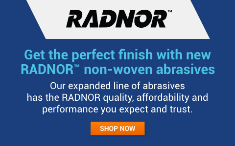 Spotlight banner promoting RADNOR abrasives.