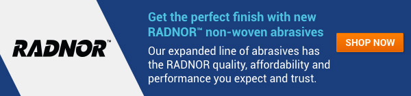 Spotlight banner promoting RADNOR abrasives.