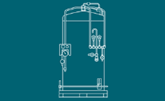 White line-drawing of a MicroBulk gas tank on a teal background