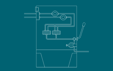 Dynamic Onsite Mixer Brochure cover line art on a teal background