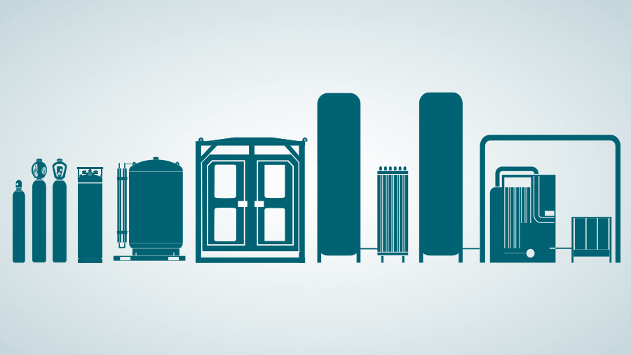 An illustration of Airgas Supply Modes from cylinders to on-site generation