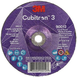 3M™ 4" X 5/32" X 3/8" Cubitron™ 3 36+ Grit Ceramic Grain Type 27 Depressed Center Combination Wheel