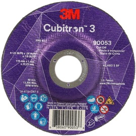 3M™ 4 1/2" X .04" X 7/8" Cubitron™ 3 60+ Grit Ceramic Grain Type 27 Depressed Center Cut Off Wheel