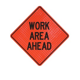 Cortina Safety Products 69" X 4" X 4" Orange And Black Lexan Polycarbonate Roll-Up Sign "WORK AREA AHEAD"