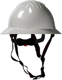 Protective Industrial Products White EVO® 6161 Ascend™ HDPE Non-Vented Full Brim Climbing Helmet With Wheel Ratchet/6 Point Polyester Suspension
