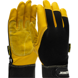 RADNOR™ Large Gold And Black Cowhide And Spandex Full Finger Mechanics Gloves With Hook And Loop Cuff