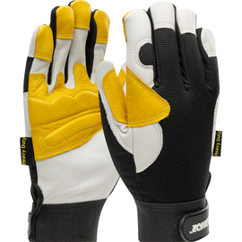 RADNOR™ Large White, Gold And Black Goatskin And Spandex Full Finger Mechanics Gloves With Hook And Loop Cuff