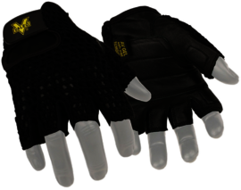 Valeo® Large Black Valeo-V450 Leather Fingerless Anti-Vibration Gloves With Hook And Loop Cuff Cuff