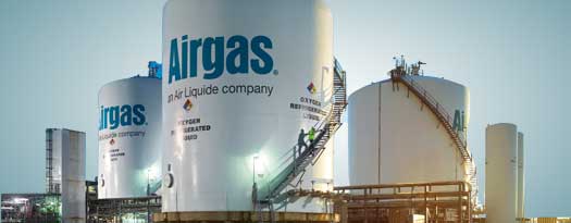 Several on-site bulk tanks, part of an Airgas air separation unit, are an example of the Airgas' multiple supply modes for gases via a robust supply chain and large US footprint.