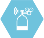 Illustrated icon of a laptop and cell phone; white against blue